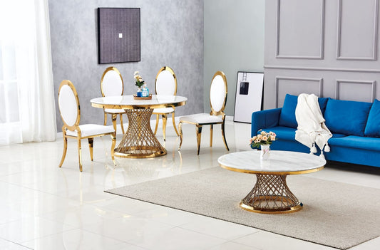 TABLE REPAS DELUXE GOLD MARBRE BLANC 130x75 cm